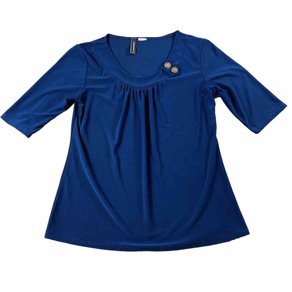 jason maxwell Women Petite  Blouse 3/4 Sleeves Size PS Navy